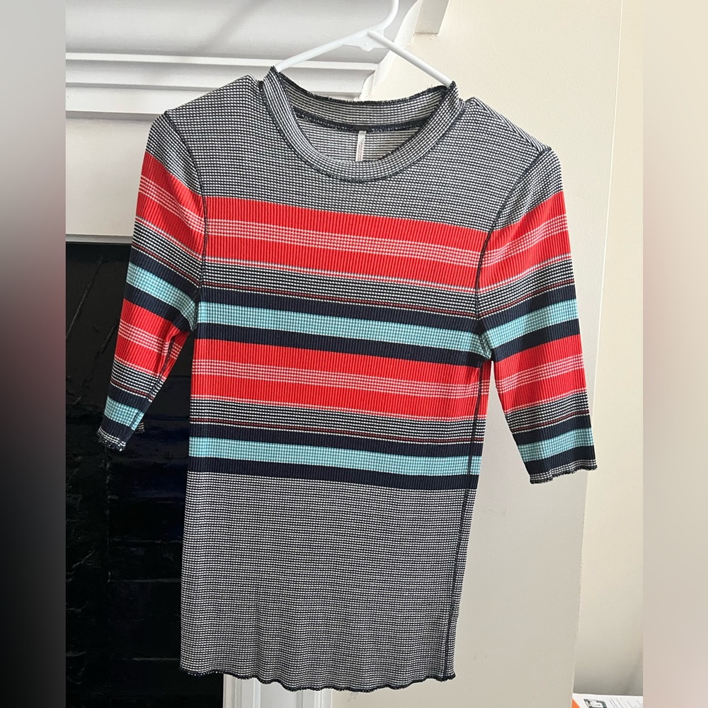 Free people Short sleeve mock neck striped top